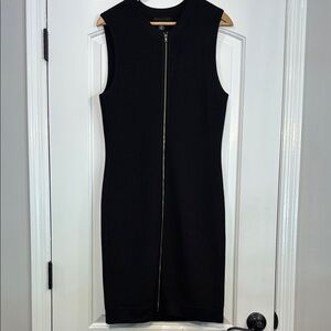 ⚫️ Kenneth Cole Black Ribbed Fitted Sleeveless Zip-Up Dress Size Medium
